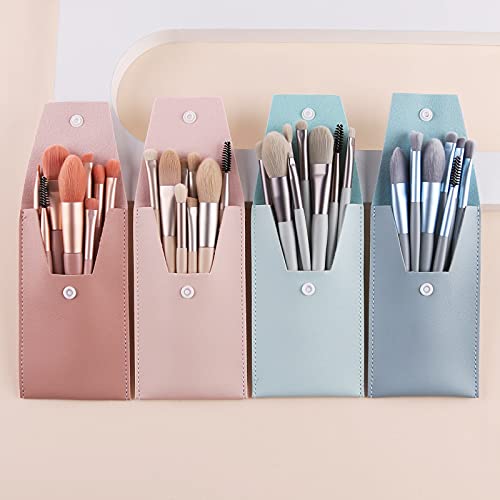 Travel Makeup Brush Set 7PCS Mini Size Premium Synthetic Fiber Foundation Blush Concealer Eyebrows Eye Shadow Angled brush Lip Make up Brush With Storage Bag (LightCyan)