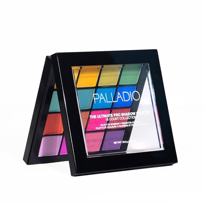 Palladio Ultimate Pro Eyeshadow Makeup Palette, 16 High-Pigmented Powder Colors, Matte, Shimmer, Satin Finishes, Color Crush