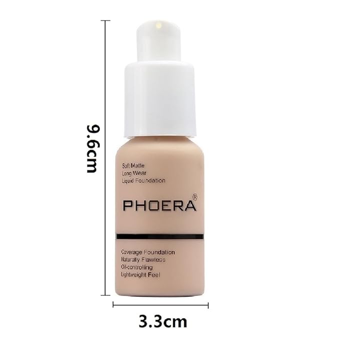 2 Pack PHOERA Foundation 102# Nude 103# Warm Peach,Flawless Soft Matte Liquid Foundation 24 HR Oil Control Concealer Foundation Makeup.