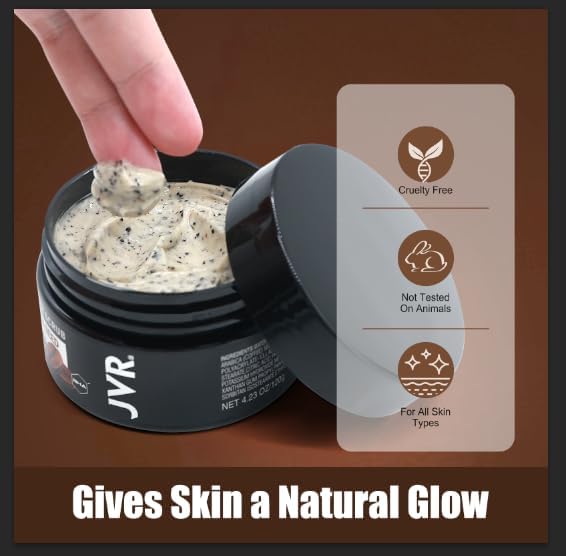 JVR Face Scrub for Men, Facial Scrub for Deep Exfoliating, Cleansing, Removing Blackheads, Ingrown Hair, Pre-shave Soften, Organic Formulated with Coffee Extract, AHA and BHA Face Exfoliator (4.23 oz)