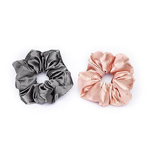 Kitsch Satin Hair Scrunchies for Women, Softer Than Silk Scrunchies for Hair - No Damage Satin Hair Ties, Ponytail Holders, 2pc (Blush/Charcoal)