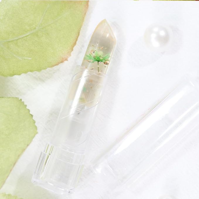 BINGBRUSH Crystal Flower Jelly Color Changing Lipstick,Long Lasting Lip Care Moisturizer Lip Balm Magic Color Change Lip Gloss Lip Tint Stain Matte Makeup Lipstick (05#Green flower)