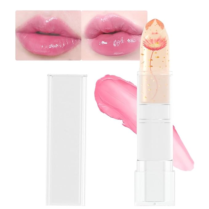 BINGBRUSH Crystal Flower Jelly Color Changing Lipstick,Long Lasting Lip Care Moisturizer Lip Balm Magic Color Change Lip Gloss Lip Tint Stain Matte Makeup Lipstick (01#Pink flower)