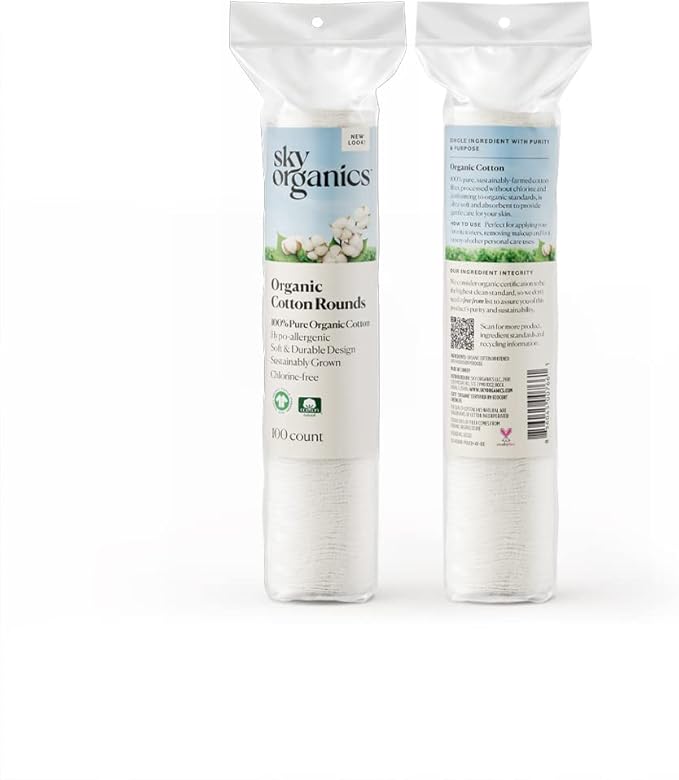 Sky Organics Organic Cotton Rounds for Sensitive Skin, 100% Pure GOTS Certified Organic for Beauty & Personal Care, 100 ct. w Ebook