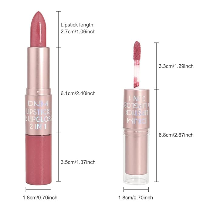evpct 2 in 1 Natural Nude Pink Glitter Metallic Shimmer Diamond Lipstick and Lip Gloss Set for Women Long Lasting Waterproof, Warm Rose Pink Sparkle Glitter Shiny Lipstick and Lip Liner Makeup Set, 05