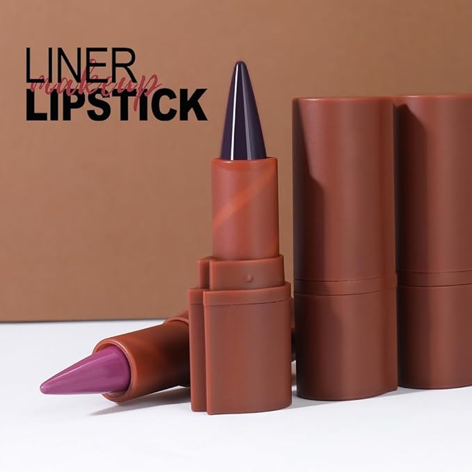 2in1 Gradient Lip Liner & Lipstick Combo,Matte Longwear Waterproof Lip Pencil with Cone Tip,Smudge Proof Crayon for Flawless Ombre Contour,Women's Long Lasting Makeup Set(07Lilac Dream+08Violet Noir)