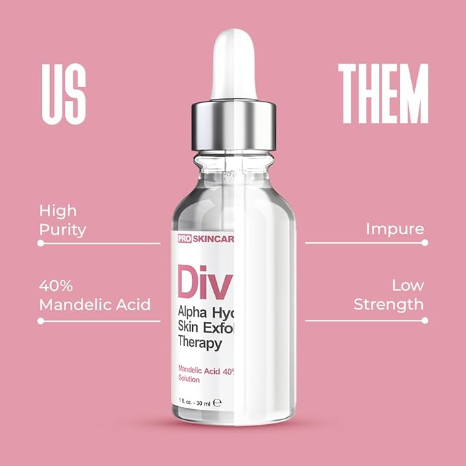 Mandelic Acid Clearing Serum for Acne Scars, Folliculitis, Aging Skin, Dark Spots - 40% Mandelic Acid Peel AHA Liquid Exfoliant, Clinical Grade Facial Peeling Solution