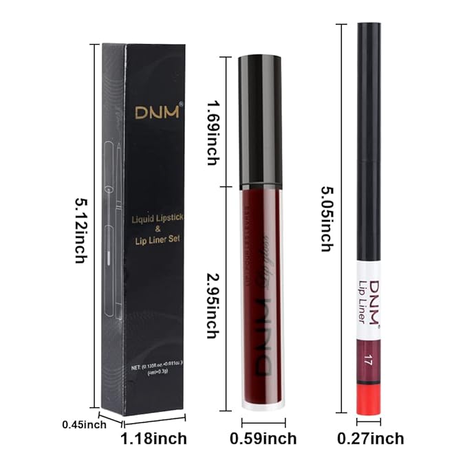 AMY'S DIARY 2pcs Matte Dark Red Lip Liner and Lipstick Makeup Set, Liquid Lipstick 24H and Lip Liner Set Matt Liquid Lips Make Up Waterproof Long Lasting Lipstick Matte Kit (#17)