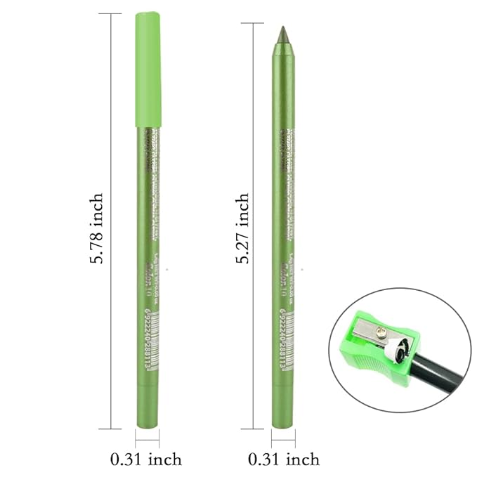 evpct Green Glitter Eyeliner Pencil for Eyes, Apple Avocado Green Metallic Shimmer Eye Liner Pencil Makeup Waterproof Smudge Proof, Colored Gel Waterline Eyeliner Face Eye Paint Stick Halloween Makeup