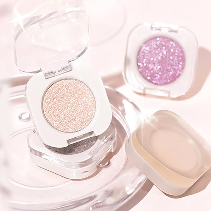 2Pcs Glitter Shimmer Sparkle Eyeshadow Palette Makeup For Older Women, Light Brown & Silver Glitter Shimmer Metallic Holographic Multichrome Cream Iridescent Single Monochrome Eye Shadow Makeup