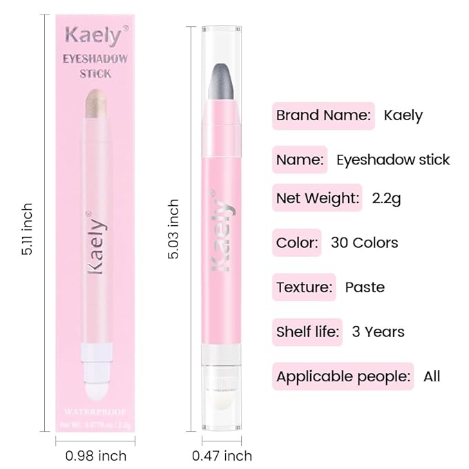 evpct 1Pcs Dazzling Grey Shimmer Cream Eye Shadow Brightener Sticks for Eyes, Double Ended Cream Eyeshadow Stick Pencil Pen with Applicator, Eye Shadow Palette Highlighter Makeup Waterproof Pigmented