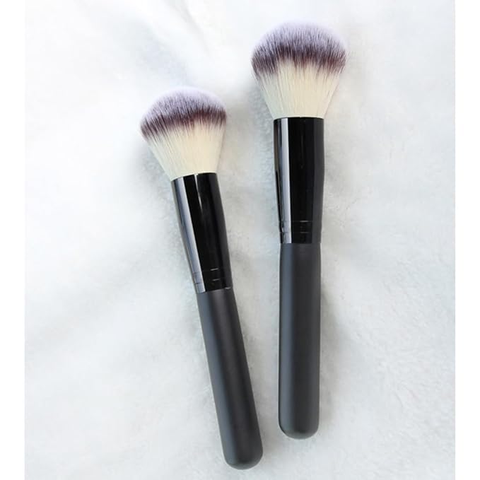 Makeup Brushes 2pcs Powder Foundation Brush Face Blush Blender Brush for Liquid and Cream Mineral Blending Buffing Kabuki Brushes Thick Dense Soft Synthetic Fibers Bristles Round Top - Black