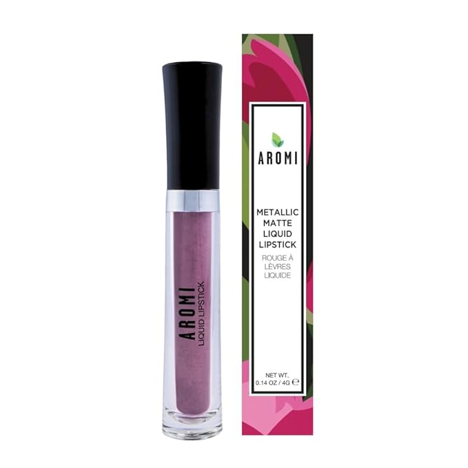 Aromi Sugared Mauve Metallic Liquid Lipstick, Purple Pink Lip Color with Shimmery Finish, Raspberry Mulberry Lipstick, Long-Lasting, Smudge Proof (Sugared Mauve)