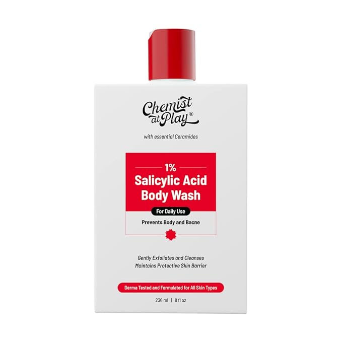 Chemist at Play 1% Salicylic Acid Body Wash | Paraben & SLS Free | Gentle Exfoliating Shower Gel | Prevents Body Acne, Bumpy Skin & Deep Cleanses Skin | For Men & Women | 7.9 Fl oz