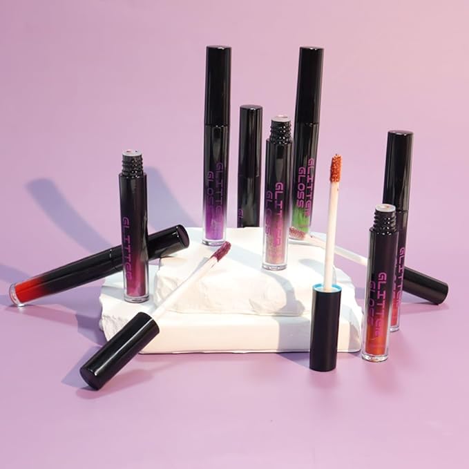 Pink Purple Metallic Lipstick for Women,Glitter Sparkling Liquid Lipstick,Long Lasting Waterproof Lightweight Comfortable Non-Drying Bold Dark Lip Gloss for Gothic Stage Makeup,Cruelty Free