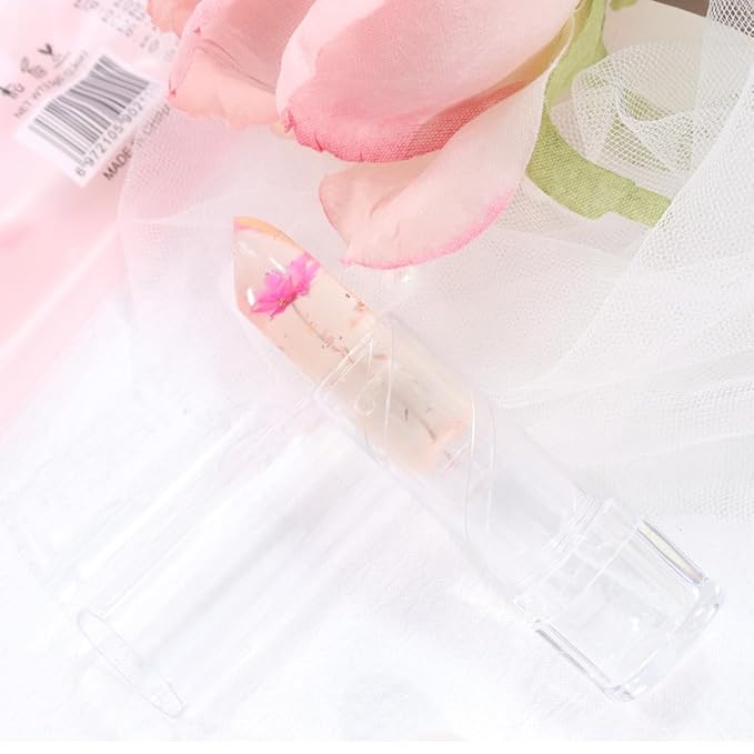 BINGBRUSH Crystal Flower Jelly Color Changing Lipstick,Long Lasting Lip Care Moisturizer Lip Balm Magic Color Change Lip Gloss Lip Tint Stain Matte Makeup Lipstick (02#Rose red flower)