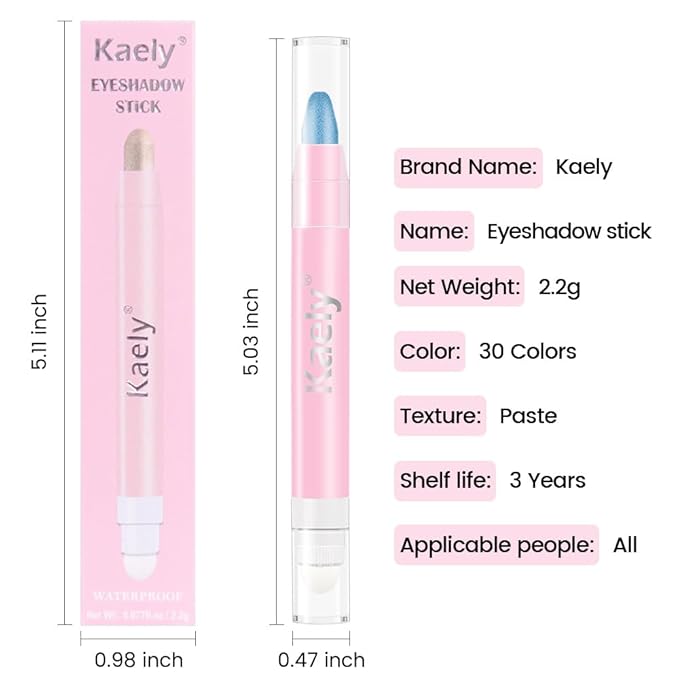 2-in-1 Cream Eyeshadow & Highlighter Stick, Waterproof Sky Blue Shimmer Eye Shadow Pencil for Women, Long-Lasting Pigmented Makeup, sombras para ojos 08
