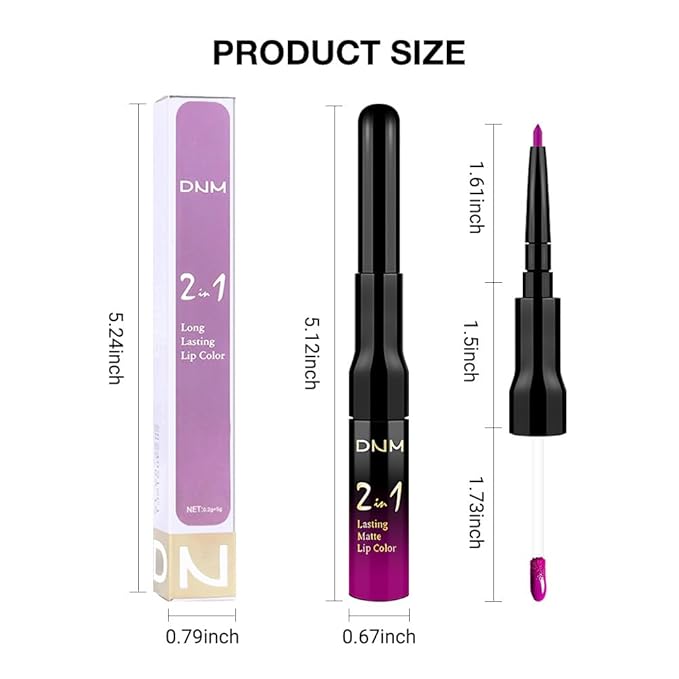 1Pcs 2 in 1 Hot Pink Matte Lip Liner and Liquid Lipstick Stain Makeup Set for women, Hot Pink Long Lasting Smudge Proof Lip Tint Matte Finish Lip Gloss for All-Day Color Hold Easy to Use 59#