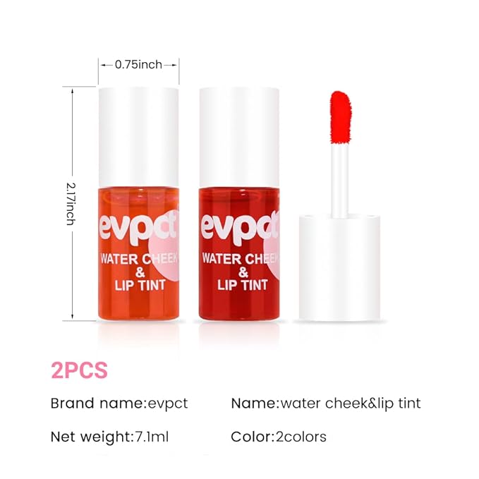 evpct 2Pcs Apple Strawberry Korean Water Pink Red Lip Tint Lip Inks Stain Set for Lips Cheeks Long Wear tintas de labios tinte para labios tinta de labios de larga duracion duración