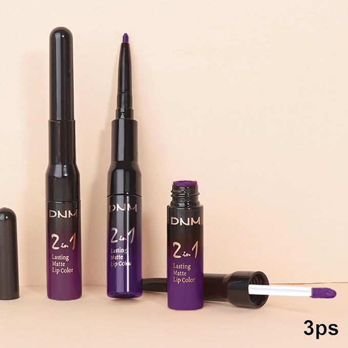 3Pcs 2 in 1 Burgundy Red Black Dark Purple Matte Lip Liner and Liquid Lipstick Stain Makeup Set for women, Long Lasting Smudge Proof Lip Tint Matte Finish Lip Gloss for All-Day Color Hold, Set28