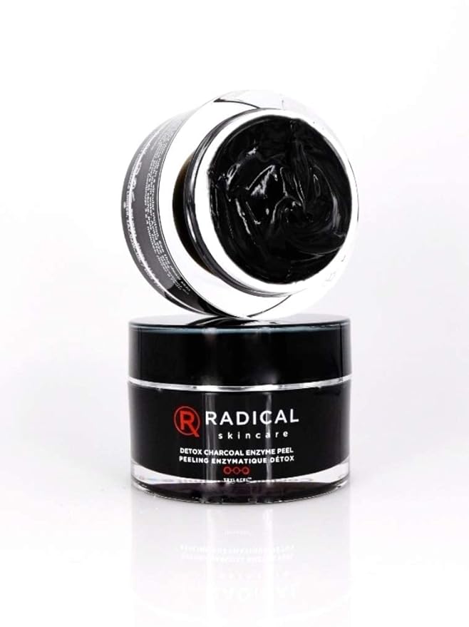 Radical Skincare Detox Charcoal Enzyme Peel - Powerful Formula w/ 11 Fruit Enzymes for Maximum Exfoliation | For All Skin Types Including Sensitive Skin | Cruelty & Paraben Free (1.7 oz, 2 Pack)