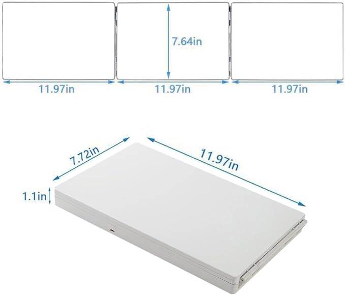 HIEEY 3 Way 360 Trifold Mirror with LED, Height Adjustable Telescoping Hooks,and 5X Magnification for Makeup,Hair Cutting/Styling (White)