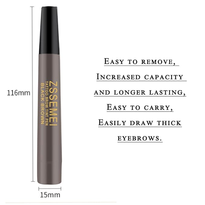Waterproof Eyebrow Pen - Microblading Tattoo Brow Pencil, 24 Hours Long Lasting, Creates Natural Looking (Black Brown - 2 PCS)