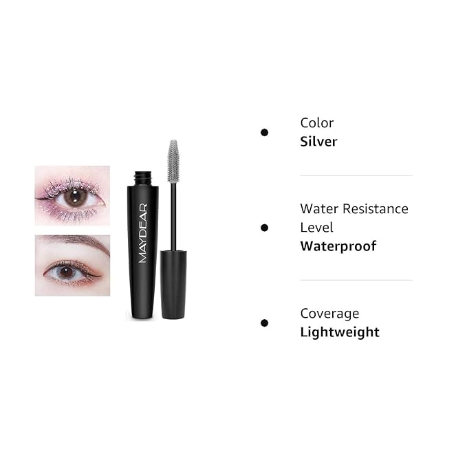 Maydear Silver Colored Mascara – Waterproof, Long Lasting, Smudge-Proof, Fast-Drying Lengthening Mascara for Party & Stage Make