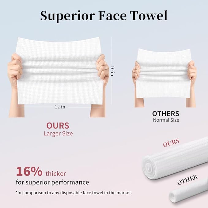 Disposable Face Towels, 10"×12" Face Towel, Towelettes XL, Ultra Soft & Thick Makeup Remover Dry Wipes for Sensitive Skin, Chemical Free 50 Count (1 Pack)