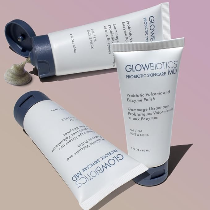 Glowbiotics Volcanic & Enzyme Polish: Probiotic Brightening Facial Scrub with Malic Acid for Luminous Skin, Exfoliator for Face & Neck, Suitable for All Skin Types, 2 Fl Oz
