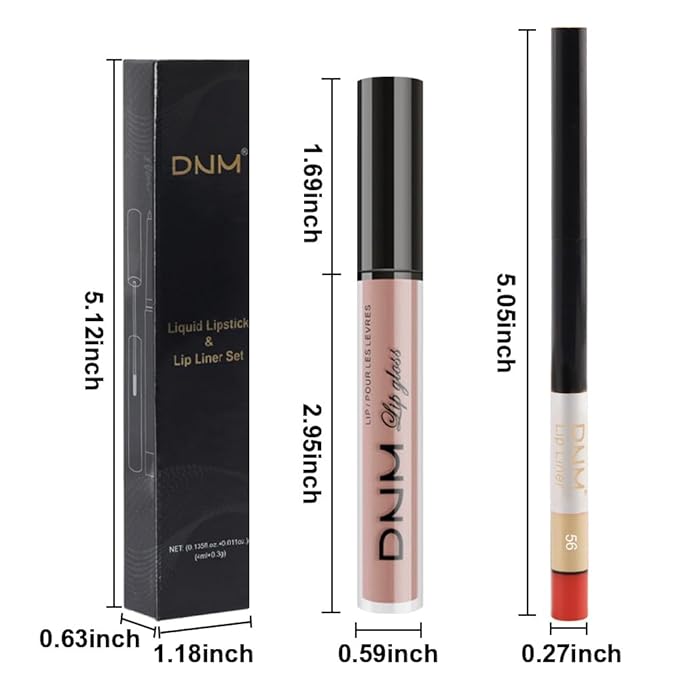 2Pcs Nude Pink Matte Lip Liner and Lipstick Makeup Set, natural nudes Lip Stain Lip Gloss Matt Liquid Lipstick 24H Long Lasting lapiz labiales mate 24 horas originales larga duracion (Nude 56#)
