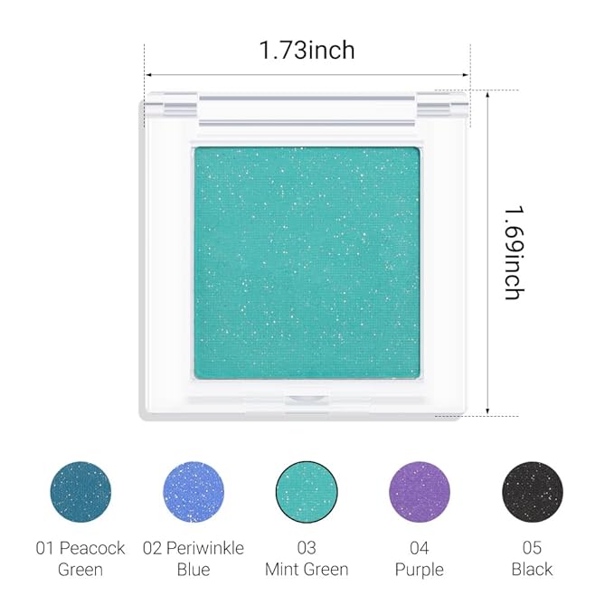 Shimmer Single Eye Shadow Palette Makeup, Mint Green Shimmer Glittler Monochrome Eyeshadow For Green Blue Eye, Mini Pigmented Waterproof Sombras Para Ojos, Vegan, Talc,Paraben & Cruelty Free