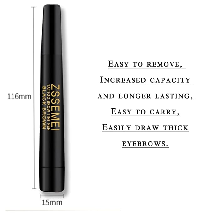 Waterproof Eyebrow Pen - Microblading Tattoo Brow Pencil, 24 Hours Long Lasting, Creates Natural Looking (Jet Black - 2 PCS)