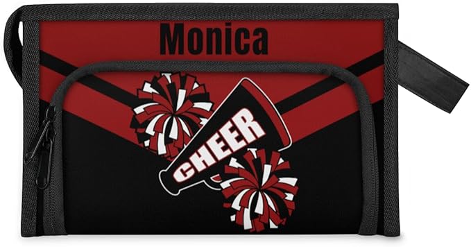 Custom-Makeup-Bag Personalized Travel Toiletry Bag Text Customized Cheer Makeup Bags Cosmetic Bags for Women With Divider & Handle Red