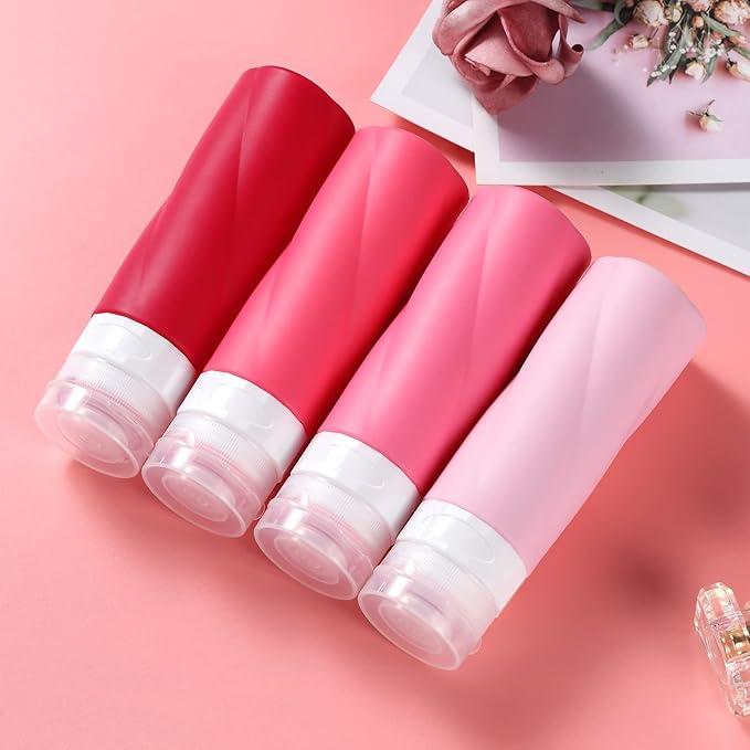 Gemice Travel Bottles for Toiletries, 3oz Tsa Approved Travel Size Containers BPA Free Leak Proof Travel Tubes Refillable Liquid Travel Accessories with Clear Toiletry Bag (4 Pack)