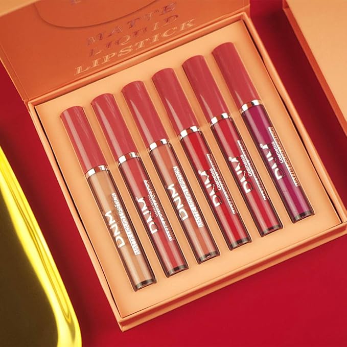 evpct 6Pcs Matte Liquid Lipstick Set Lip Stain Makeup Kit 24 Hour Long Lasting Waterproof Dark Red Stay on Matte Matt Lipsticks Set for Women Matt Liquid Lippies labiales matte larga duracion 24 C-02