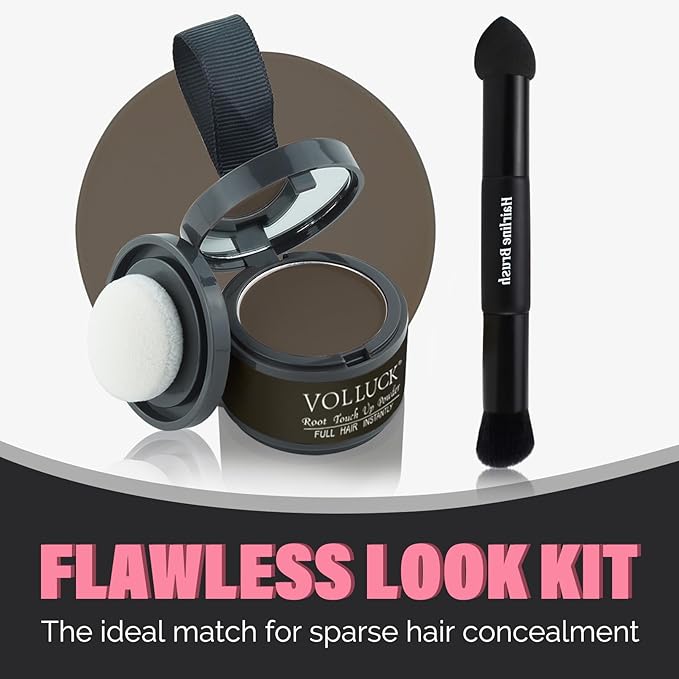 VOLLUCK Dual-Ended Hairline Powder Brush, 2-in-1 Travel Makeup Brush Set with Sponge & Root Angled Concealer/Contour Tip for Seamless Blending Root Touch Up, Soft, Easy to Color