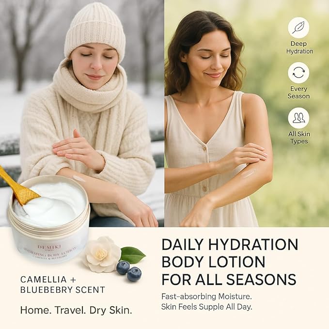 DEMIKI Body Lotion Moisturizer Skin Care with Squalane and Amino Acids - Japanese Body Lotion for Women, Beauty & Personal Care Body Cream, Perfume Moisturizer Skincare for Dry Skin 7.12fl.oz