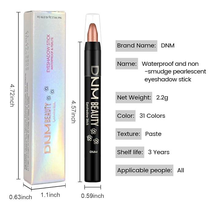 evpct Copper Shimmer Cream Eye Shadow Sticks Brightener Pencils for Women, Shimmery Bronze Silky Eyeshadow Applicator Stick Pen Waterproof, Blendable Crease-Proof Stick Eyeshadow Shimmer Eye Makeup 57