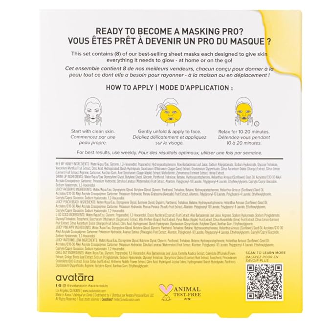 Avatara All-Stars 8-Pack Facial Sheet Mask Variety Pack | Clean K-Beauty Set for Dry, Sensitive, Uneven Skin | Gentle Moisture | Fragrance-Free, Paraben-Free & Cruelty-Free Korean Masks