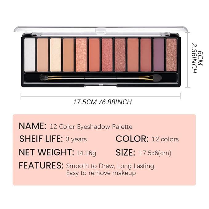 12 Colors Warm Eyeshadow Palette โ Matte, Shimmer & Glitter Copper Coral Tones โ Rose Gold, Champagne, Bronze & Terracotta Shades โ High Pigment, Long-Lasting Eye Makeup for Women โ 04#