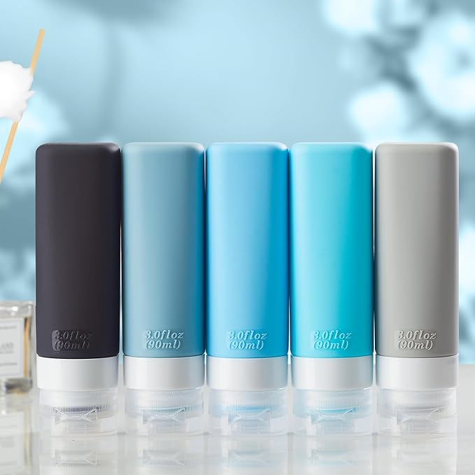 INSFIT Travel Bottles for Toiletries, TSA Approved 3oz Travel Size Containers, BPA Free Leak Proof Squeezable Silicone Tubes for Shampoo Conditioner Lotion Soap with Labels