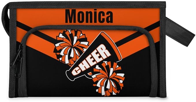 Custom-Makeup-Bag Personalized Travel Toiletry Bag Text Customized Cheer Makeup Bags Cosmetic Bags for Women With Divider & Handle Orange