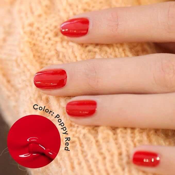 Manucurist System Green™ (Poppy Red) - Professional Manicure Set : 1 Nail Prep, 1 Base Coat, 1 Poppy Red Nail Polish, 1 Top Coat, Drying Drops - No Lamp - Christmas Gifts for Women - Gift Box