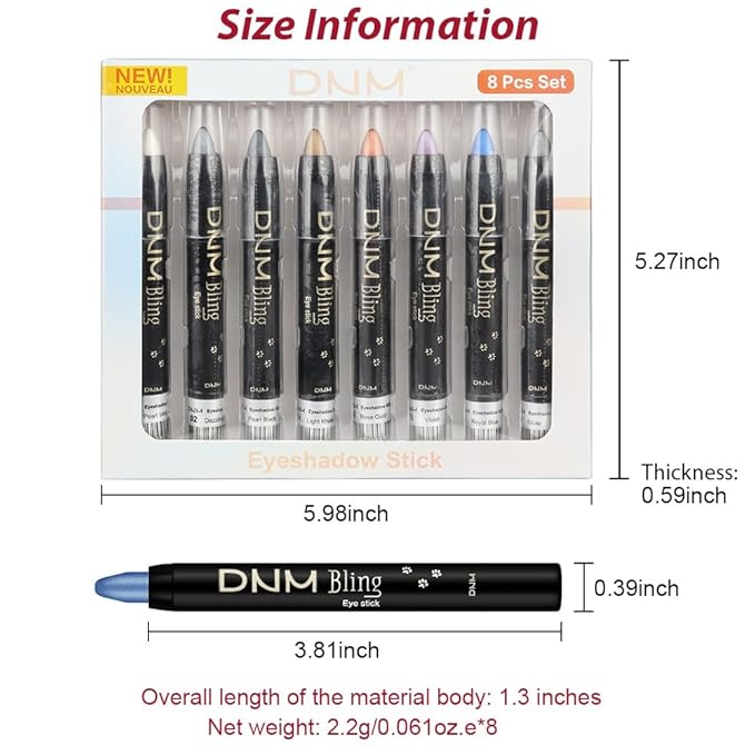 8Pcs Cream Eye Shadow Brightener Sticks Set for Eyes, Pearl White Smokey Black Gray Khaki Royal Blue Violet Purple Silver, Halloween Makeup, Matte Shimmer Eye Shadow Pencil Pen Crayon Waterproof 01