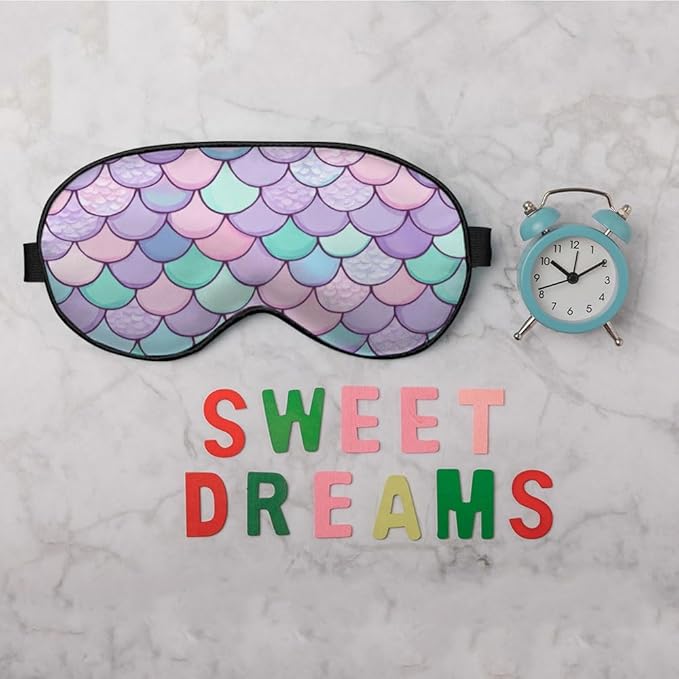 Mermaid Scales Eye Mask Sleeping Mask Pink Purple Blue Green Scales Marine Life Sleep Masks Silky Soft Eye Cover for Women Men Shading Blindfold for Air Travel Sleeping