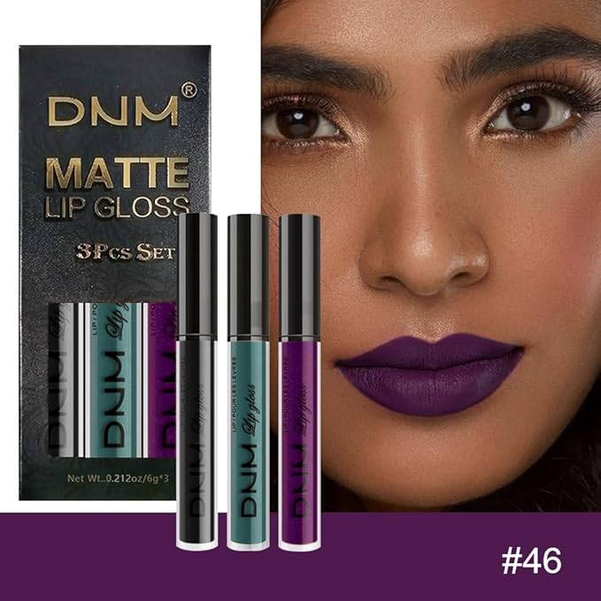 AMY'S DIARY Matte Dark Green Purple Black Plum Liquid Lipstick 3Pcs Sets,24-hour Lipstick Dark Deep Maroon Purple Plum black Lip Stain 24 Smudge Waterproof for Women (Set19)