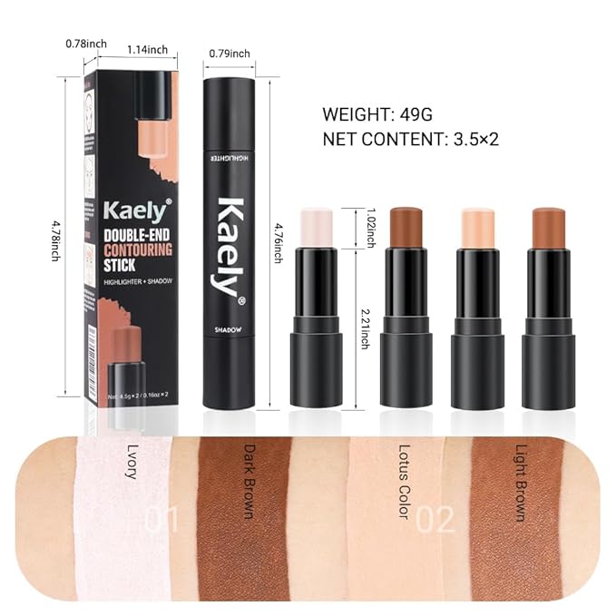 evpct 4 Colors Contour Stick Makeup Set Concealer Stick Cream Contouring Contour Palette Makeup Kit for Beginners Nose Bronzer Stick Liquid Contour Face Highlighter Makeup contorno maquillaje 01+02