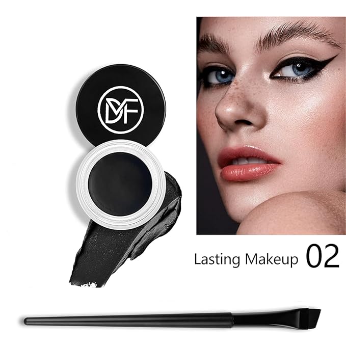 Eyeliner Gel Set,Long Lasting Waterproof High-Intensity Pigments Smudge-Proof Eye liner Makeup With 5.51 IN Long Eyeliner Brush Water-Resistant Creamy Gel 5G-Black