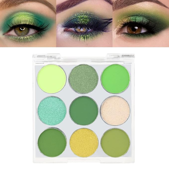 AMY'S DIARY Green Eyeshadow Palette - 9 Color Matte & Glitter Eye Shadows, Long Lasting, Light to Deep Shades for Women